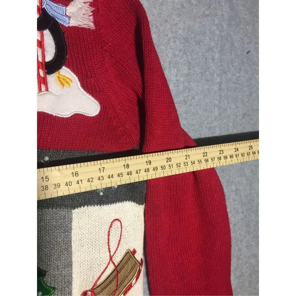 Womens White Stag Cardigan Size Medium Christmas Penguins Holidays Party - Picture 3 of 6